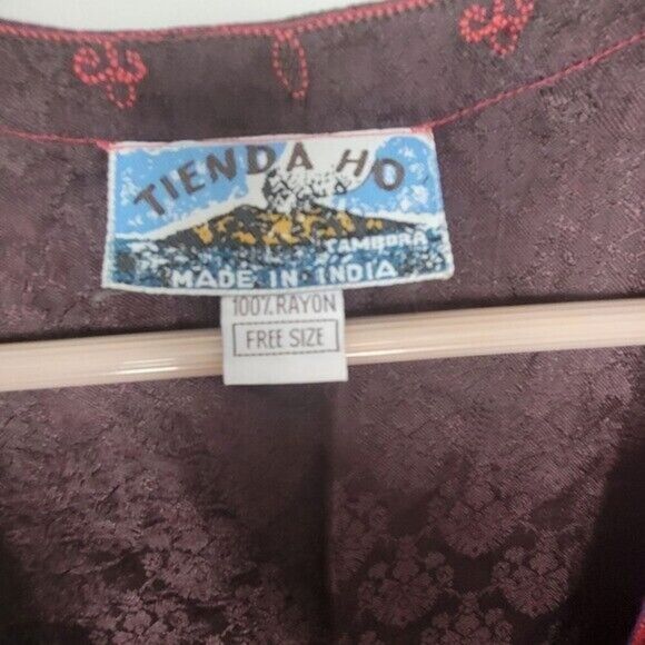 Vintage 90's Long Kimono Tienda Ho Rayon Pink Purple open front Duster One Size - Picture 3 of 4